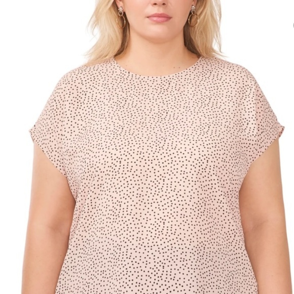 Nordstroms Halogen Pink Smoke-Black Dotty Print Blouse | 1X
